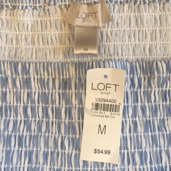 Shirt Top Off Shoulder Blue striped NWT Loft Sz M - Picture 5 of 5